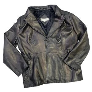 Vintage Valerie Stevens Lambswool Black Leather Jacket Women’s M Double-Breasted